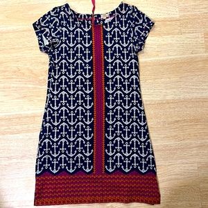Women’s Hatley  anchor dress. Blue with white and pink and orange details